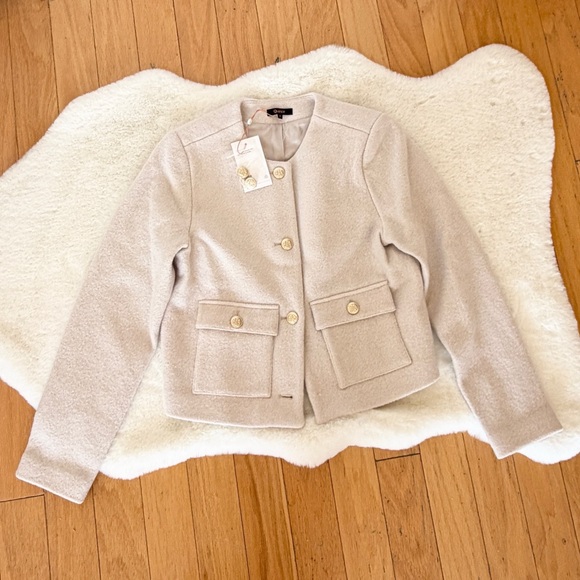 Quince 100% Merino Wool Collarless Cropped Jacket in Heather Bone size S - Picture 3 of 8